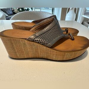 Clarks Brown Leather Wedge Sandals Comfort Platform Slip On Size 39